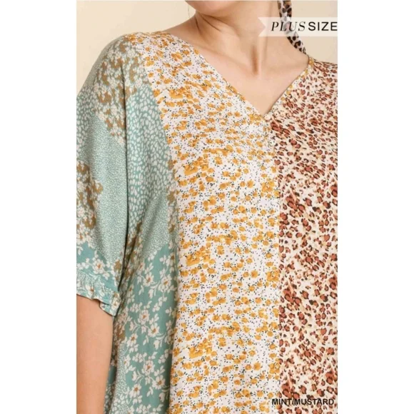 LAST ONE! NEW Umgee Plus Mixed Floral Print Ruffle Dress Pockets - Picture 4 of 12